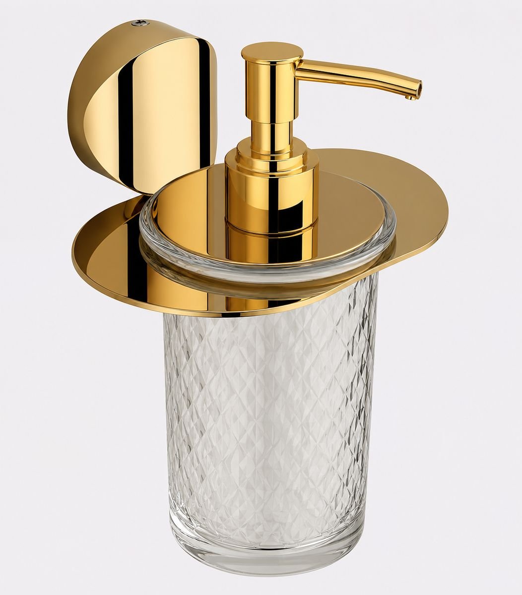 Glass Liquid Soap Dispenser in Gold finish